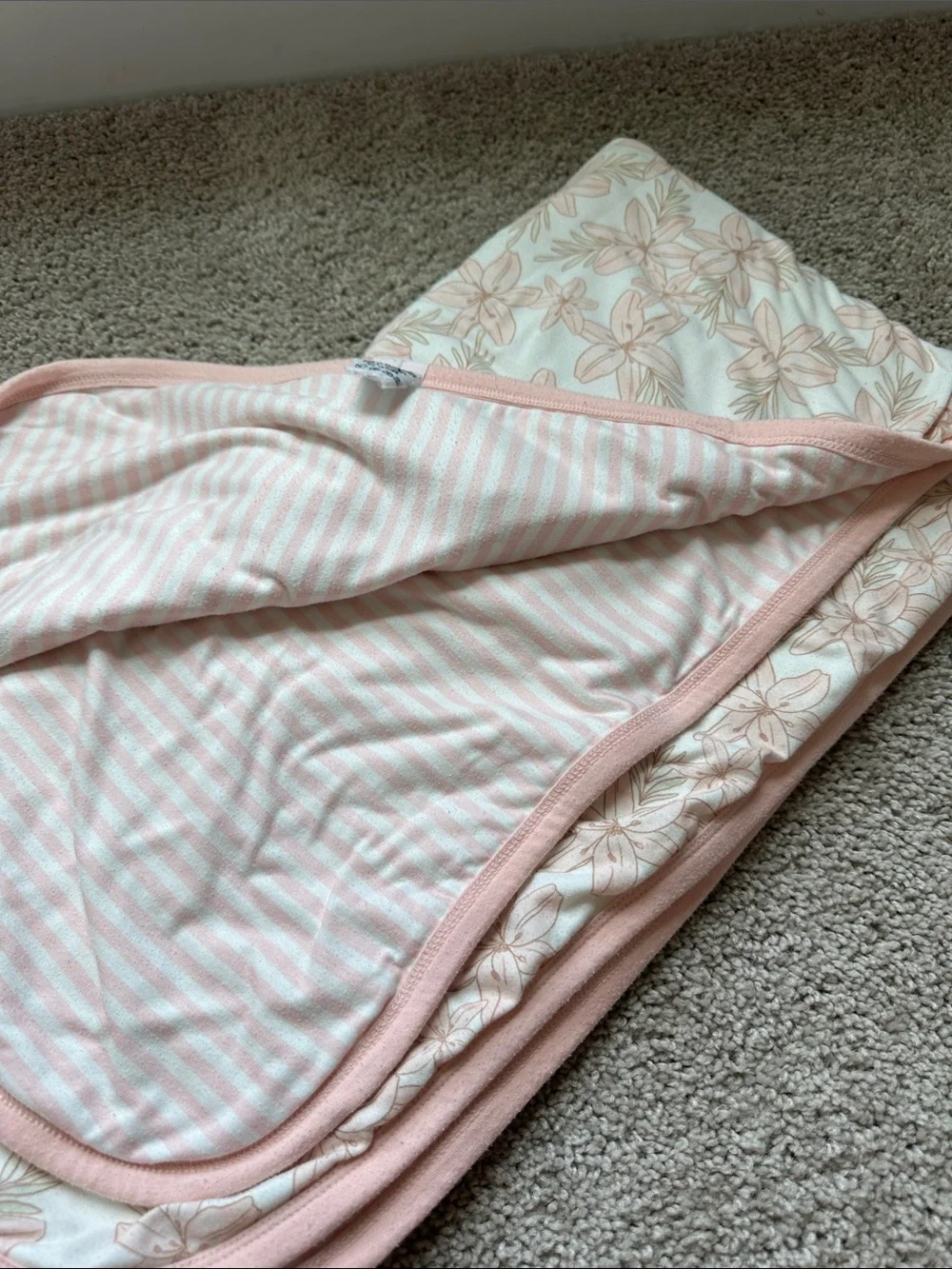 Floral Quilted Kid’s Blanket - Soft Pink & Cream